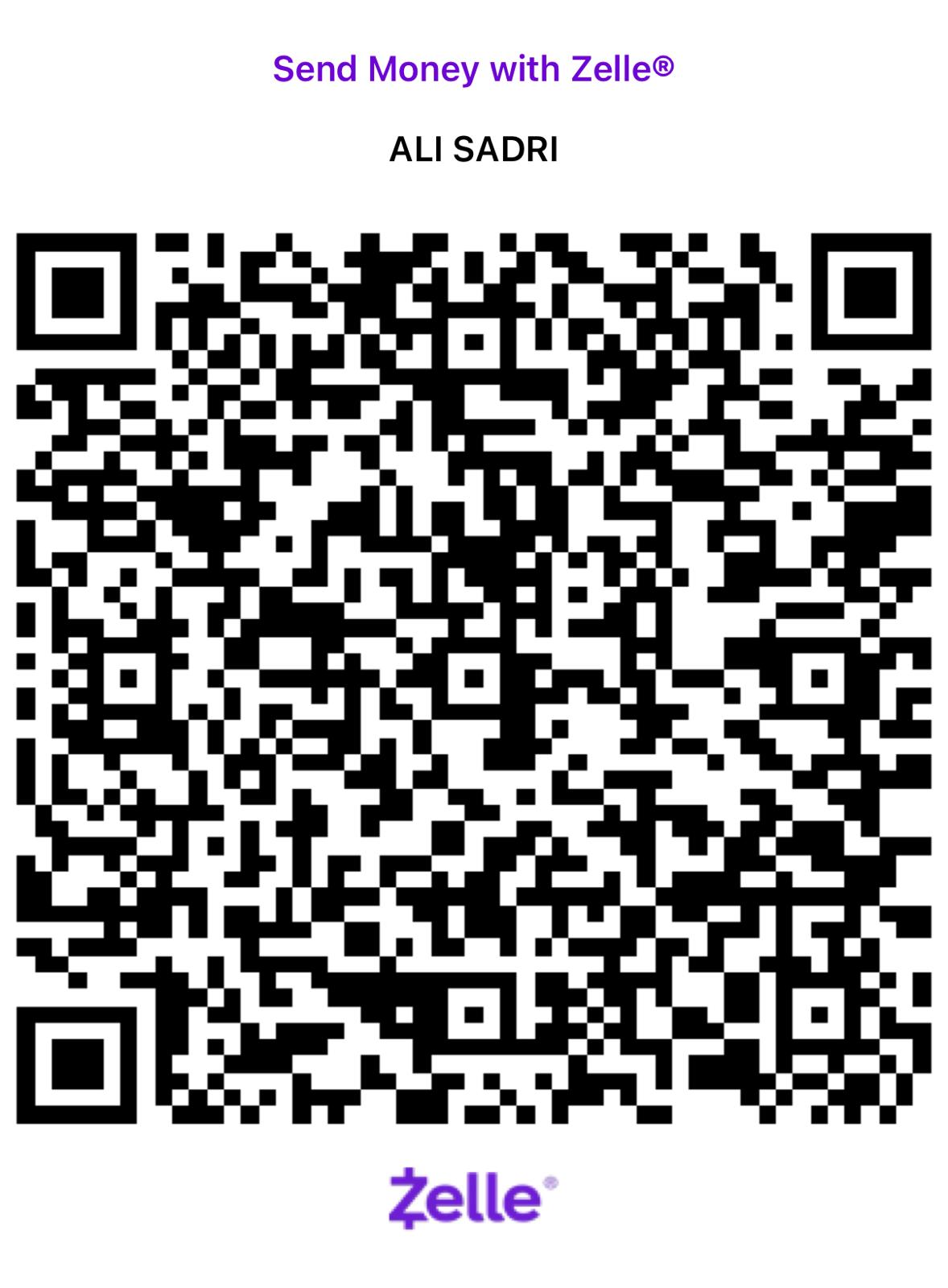 Zelle payment QR code for Ali Sadri